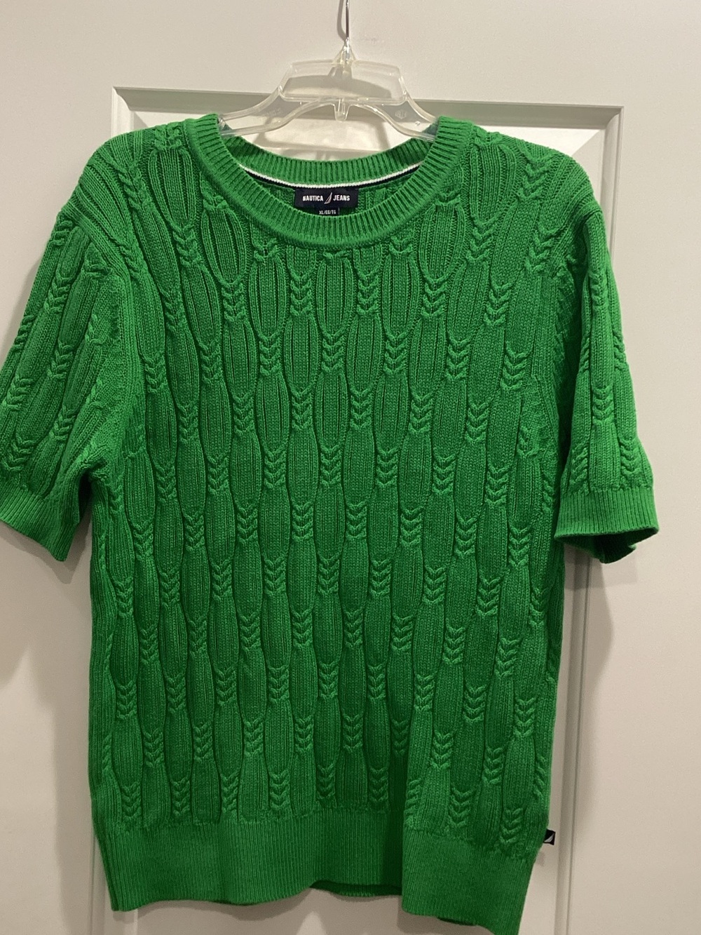 Nautica women’s Bright Green Cable-Knit Crewneck Sweater